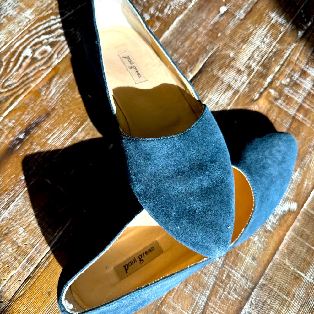 PAUL GREEN Navy Blue Leather Shimmer Flats